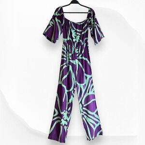 Lauwae Jumpsuit Size Small Rayon Purple Teal Florals